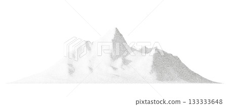 Granular mountain created from scattered dots and soft dissolving shadows. A vintage halftone terrain with abstract depth Granular mountain created from scattered dots and soft dissolving shadows. A vintage halftone terrain with abstract depth 133333648