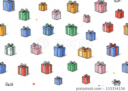 Special occasion. Seamless pattern. Bright gift boxes. Hand drawn. Minimalist style. 133334136