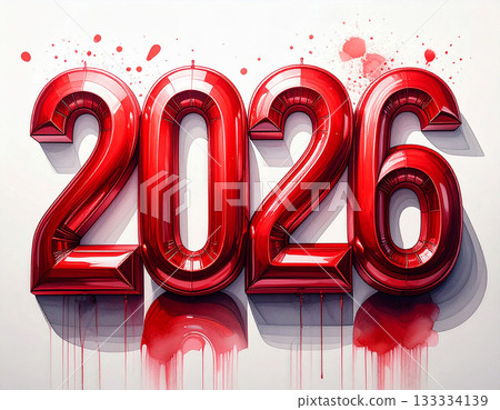 Season art. 2026 in large numbers on a white background. Red with a shiny effect. Symbol of New Year. 133334139