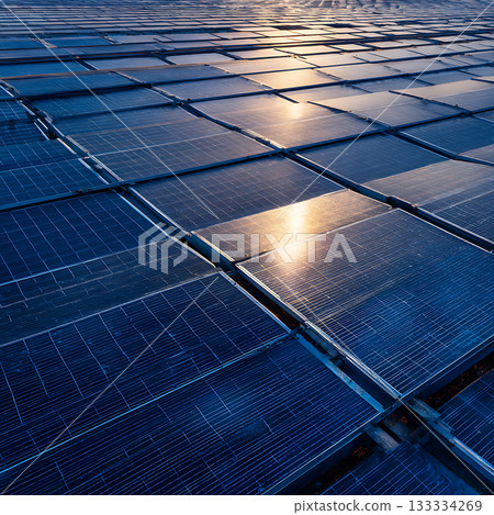 太陽能發電廠和太陽能板在晨光中發電 133334269