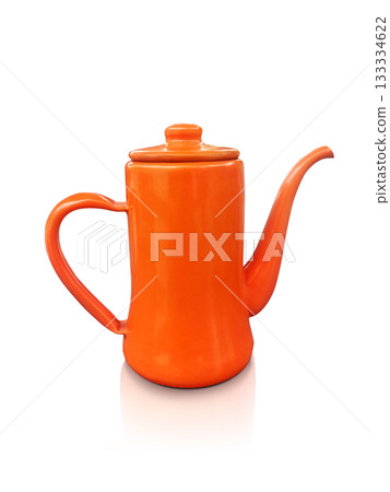 Retro style metallic orange kettle, isolated on white background. Retro style metallic orange kettle, isolated on white background. 133334622