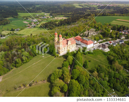 Stunning aerial view of Castle Ellwangen,showcasing its historic architecture Stunning aerial view of Castle Ellwangen,showcasing its historic architecture 133334681