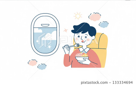 乘客們在飛機上用餐 133334694