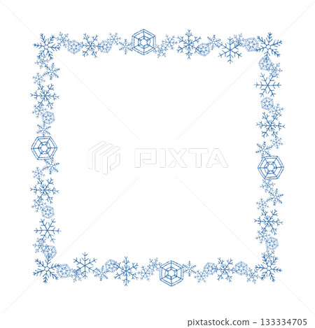 [Snowflake square frame] Hand-embroidered illustration material 133334705