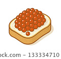 Red caviar on slice of white bread. Vector isolated illustration 133334710