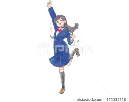 圖：一名女學生活力四射地跳躍 133334838