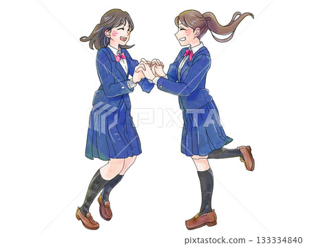Illustration of two female students holding hands Illustration of two female students holding hands 133334840