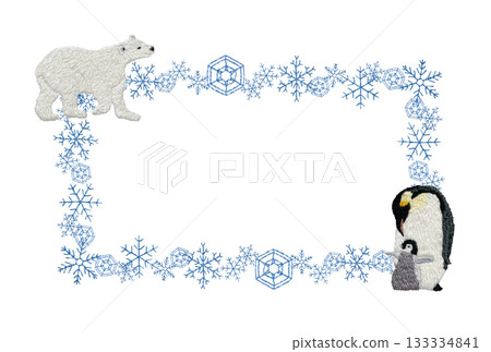 [Snowflakes, polar bears, and penguins] Hand-embroidered illustration material 133334841