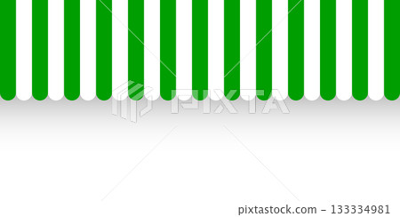 Shop sunshade. Realistic striped cafe awning. Outdoor market tent. Roof canopy. Summer street store. Vector illustration 133334981