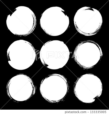 Grunge circles, brush strokes, lines, ink smudges, hand-drawn scribble shapes. Handmade sketchy marks, acrylic stains, charcoal streaks. Paint textures, dry brush effect. Vector illustration 133335005