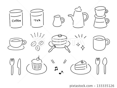 一組簡單的咖啡館插畫 133335126