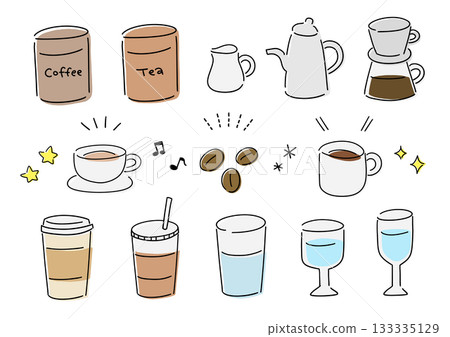 一組簡單的咖啡館插畫 133335129