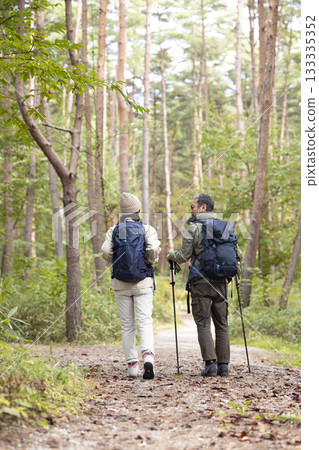 A middle-aged couple enjoying hiking 133335352