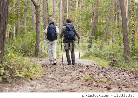 A middle-aged couple enjoying hiking 133335355