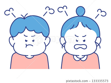 Children's facial expressions, illustrations, men and women, angry poses 133335573