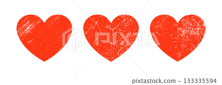 Heart trio grunge texture red symbol decorative pattern vintage distressed shapes minimal graphic 133335594