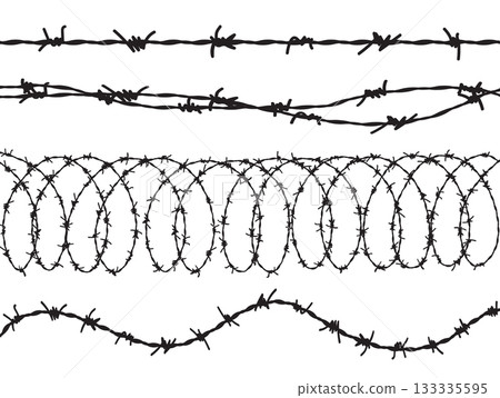 Wire barb vector prison war line border fence barbwire isolated army background. Chain wire barb Wire barb vector prison war line border fence barbwire isolated army background. Chain wire barb 133335595