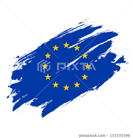 European flag union brush design concept euro watercolor grunge splash background blue stars European flag union brush design concept euro watercolor grunge splash background blue stars 133335596