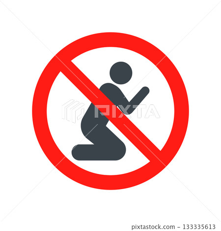 Prohibition prayer ban symbol icon warning restriction kneeling figure signage concept rule caution Prohibition prayer ban symbol icon warning restriction kneeling figure signage concept rule caution 133335613