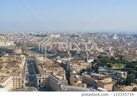 View of the cityscape of Rome from the top of the cupola of St. Peter's Basilica in the Vatican / Rome, Italy View of the cityscape of Rome from the top of the cupola of St. Peter's Basilica in the Vatican / Rome, Italy 133335734