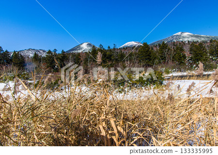 [Aomori Prefecture_Hakkoda_Suiren-numa] First snow of the season at Suiren-numa and the Hakkoda mountain range in October 133335995