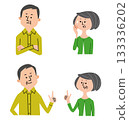 Set of smiling and troubled faces of senior couple 133336202