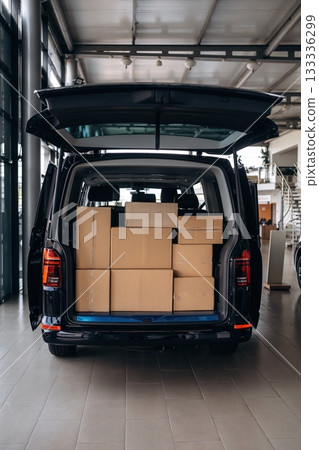 Vehicle with bunch of boxes, conception of delivery Vehicle with bunch of boxes, conception of delivery 133336299