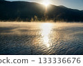 Sunrise over the mountain with reflection on the lake 133336676