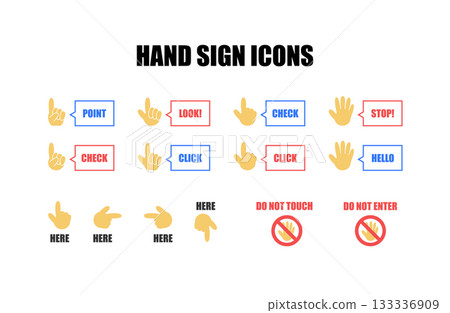 Hand signs and speech bubbles vector icon set 133336909