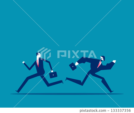 Robot. Artificial intelligence and human running different way 133337356