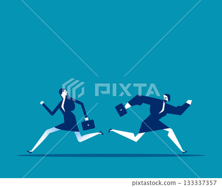 Robot. Artificial intelligence and human running different way 133337357