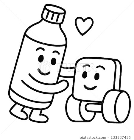 Cute bottle happy robot friendship heart cartoon Cute bottle happy robot friendship heart cartoon 133337435