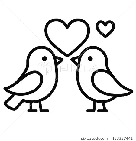 Two birds love heart romance cute line art minimal 133337441