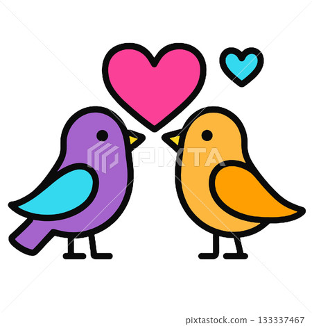 Cute love birds, colorful heart, romantic pair, illustration, minimal style Cute love birds, colorful heart, romantic pair, illustration, minimal style 133337467