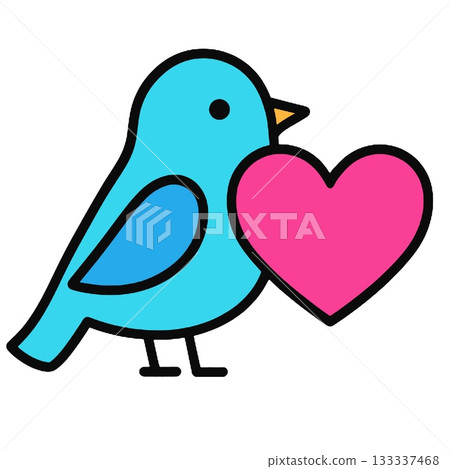 Cute blue bird holding a pink heart icon Cute blue bird holding a pink heart icon 133337468