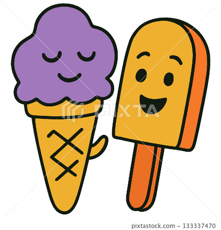 Cute ice cream orange popsicle kawaii cartoon smiley summer treat pastel 133337470