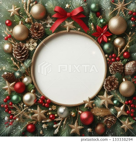 聖誕賀卡，飾以紅色絲帶和裝飾品 133338294