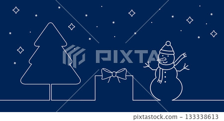 Christmas card with gifts box, snowman and Christmas tree 133338613