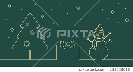 Happy holidays greeting card design with gifts box, snowman and Christmas tree 133338616