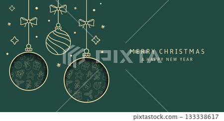 Christmas card with holidays decoration. Merry Christmas and Happy New Year background. 133338617