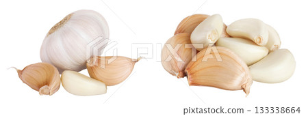 unpeeled whole garlic and cloves isolated on white background close up unpeeled whole garlic and cloves isolated on white background close up 133338664