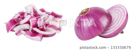 Red onion slices isolated on a white background Red onion slices isolated on a white background 133338679