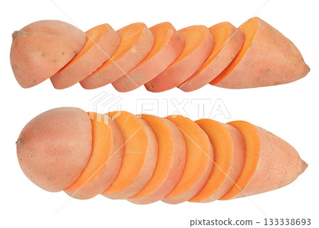 Sweet potato isolated on white background. Top view. Flat lay Sweet potato isolated on white background. Top view. Flat lay 133338693