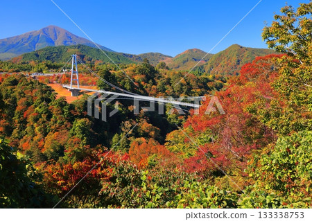 [Oita Prefecture] Kokonoe Yume Otsuribashi Suspension Bridge and autumn leaves on a clear day 133338753