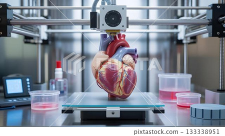 Large detailed artificial heart being printed inside advanced 3D printer in medical research lab Large detailed artificial heart being printed inside advanced 3D printer in medical research lab 133338951