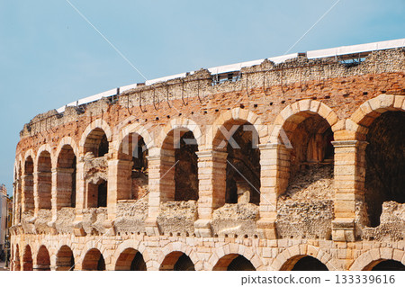 roman arches of the Arena di Verona, Italy 133339616