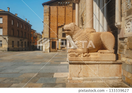 carved lion at the entrance to the Parma Cathedral carved lion at the entrance to the Parma Cathedral 133339627