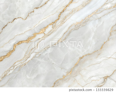 White marble with prominent veins of gold and silver texture background 133339829