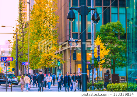 Tokyo cityscape in Japan: Security cameras on a street corner in Otemachi. Near the Otemachi Station intersection, a "watchful eye" on commuters. 133339834