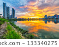 Cau Giay Park Lake Sunset, Hanoi Skyline Reflection Cau Giay Park Lake Sunset, Hanoi Skyline Reflection 133340275